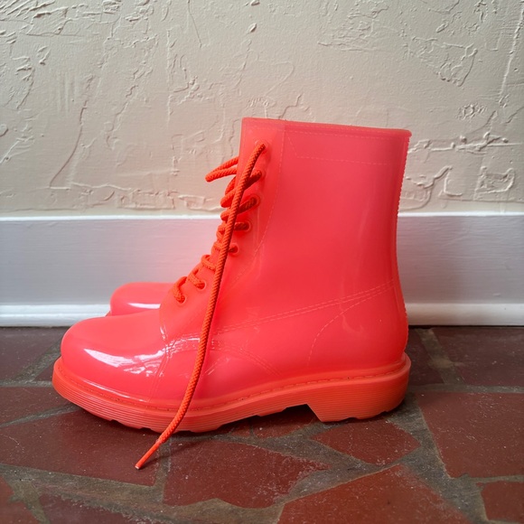 Qupid Neon Pink Doc Martin Style RainBoots Size 7 - Picture 5 of 9